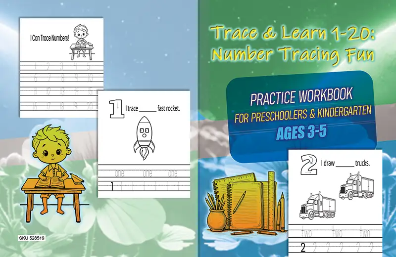 Trace and Learn 1-20: Number Tracing Fun: A Fun Number Tracing Workbook for Preschoolers | Math Practice Activity Book for Pre-K, Kindergarten, and Kids Ages 3–5 cover